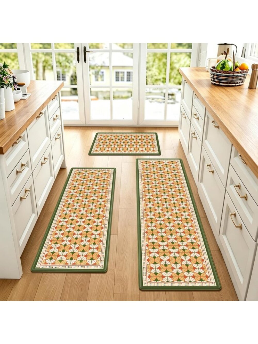 Vintage Geometric Non-Slip Kitchen Floor Mats Set of 3 | Anti-Fatigue Rugs